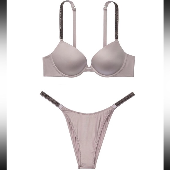 ♡BNWT 1ST RELEASE ORIGINAL RARE Grey Violet ☆Shine Strap☆ 2-Piece SET♡ 32B/M♡